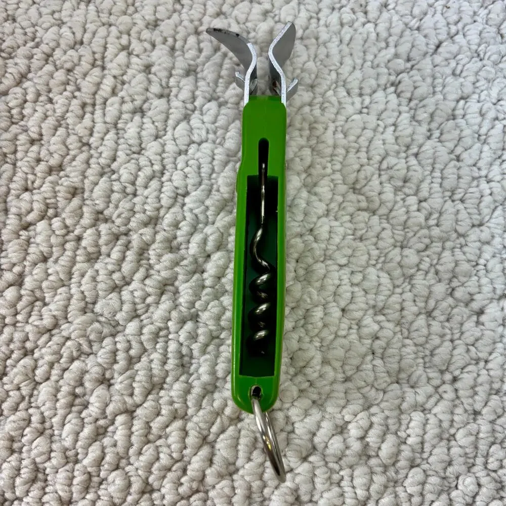 ECKO Deluxe Beverage Boy Opener Green Plastic Pop Out Corkscrew Vintage USA Made